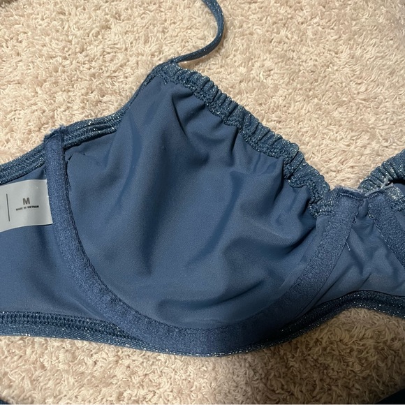 Abercrombie Blue Shimmer Bikini '90s Top and High Leg Cheeky Bottom, size Medium - Picture 9 of 11